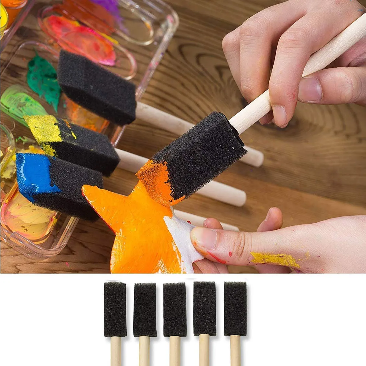 Katzco 10 Pack - Poly Foam Brushes with Wooden Handles - for Any Professional Paint Job