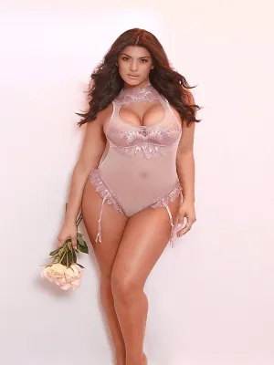 Plus Size Mauve Mesh & Lace Teddy